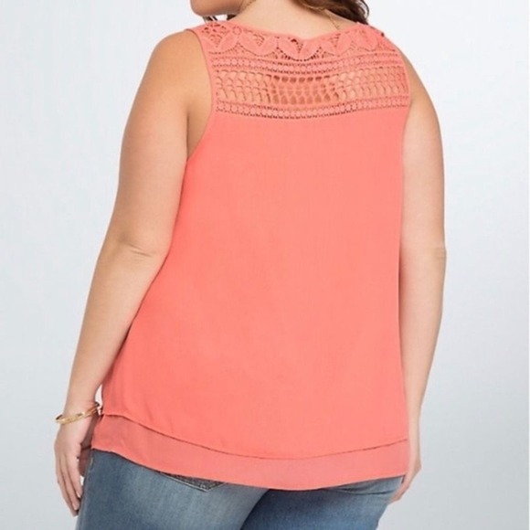 ✨Torrid Coral Tank Top Crochet Detail Sleeveless Layered Casual Blouse Size 00 - Picture 4 of 5